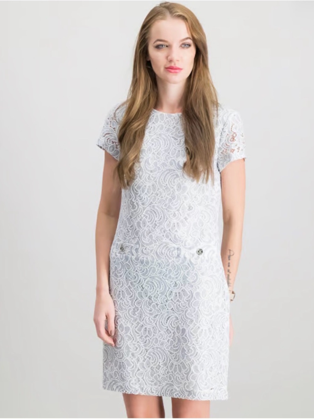 Tommy Hilfiger White Lace Short-Sleeve Shift Dress